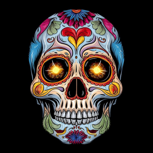 a colorful skull on black background