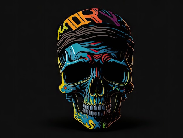 Colorful skull in cap ai generative