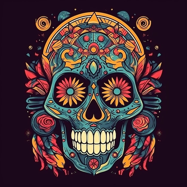 Красочный череп для Синко де Майо и Дня мертвых