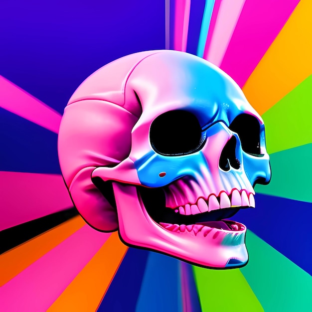 Photo colorful skull on colorful background modern graphic illustration radial effect and rainbow