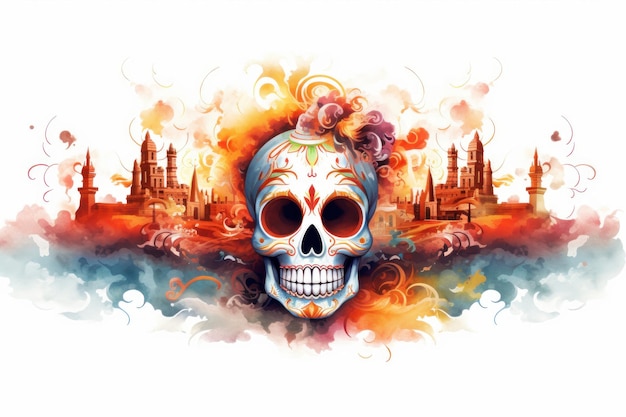 Colorful skull Day of the dead festival concept Ai generated