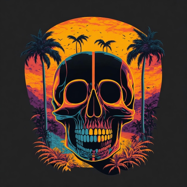 Colorful skull illustration with generative ai