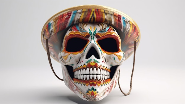 A colorful skull mask with white background by the mexican people