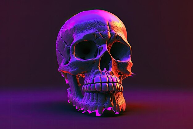 Colorful skull on a vibrant purple background Generative AI