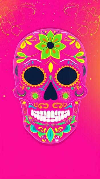 Photo colorful skull on vivid pink background