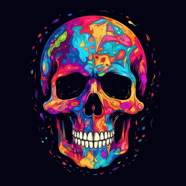 A colorful skull with a black background and a black background.