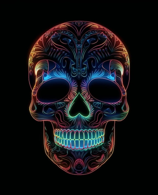 Colorful skull with a black background vector art illustration