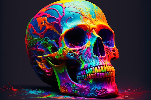 Colorful skull with a black background