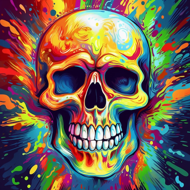 a colorful skull with a bright generative ai