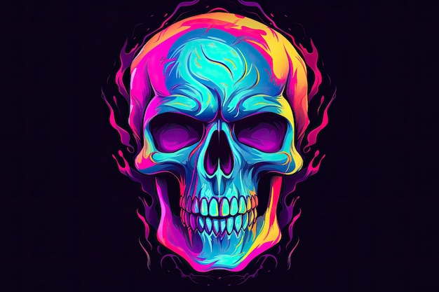 a colorful skull with flames