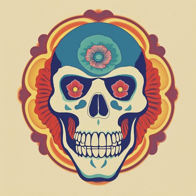 A colorful skull with a flower on it