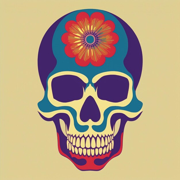 Photo a colorful skull with a flower on it