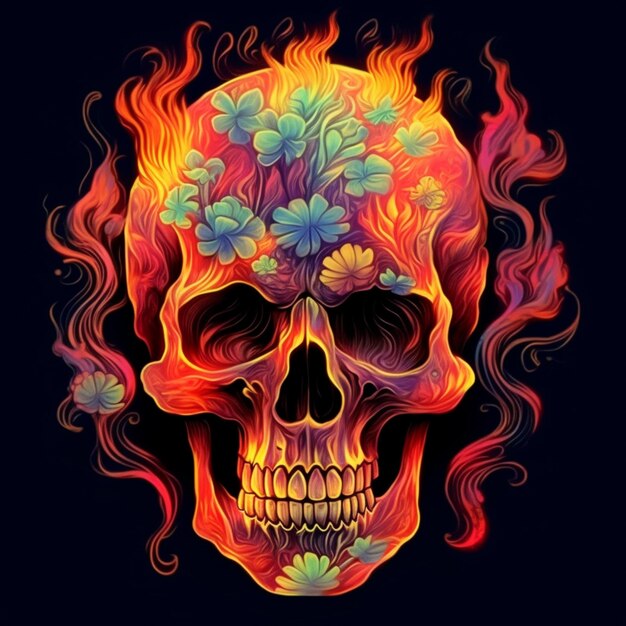 Colorful skull with flowers on the skull