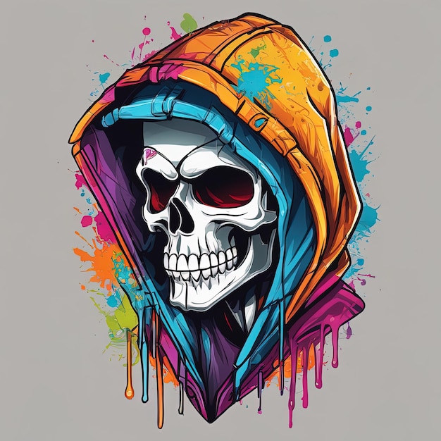 colorful skull with a red hood and a skull on a black background vector illustrationskull with colo