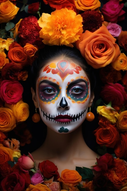 Colorful skull woman Day of the dead festival concept Ai generated