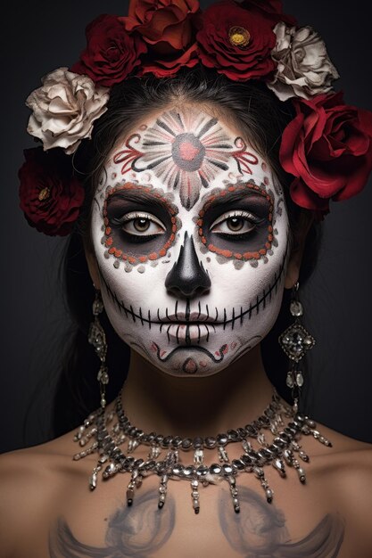 Colorful skull woman Day of the dead festival concept Ai generated