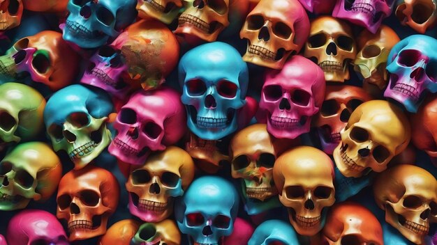 Colorful skulls arrangement high angle