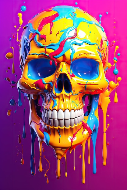 Colorful skulls with a rainbow design in 3d