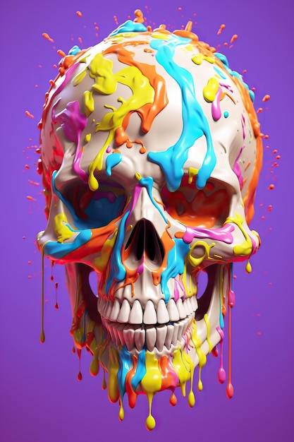3Dで虹のデザインが施されたカラフルな頭蓋骨