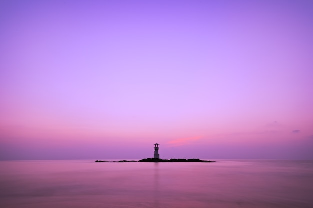 Colorful sky after sunset behide lighthouse