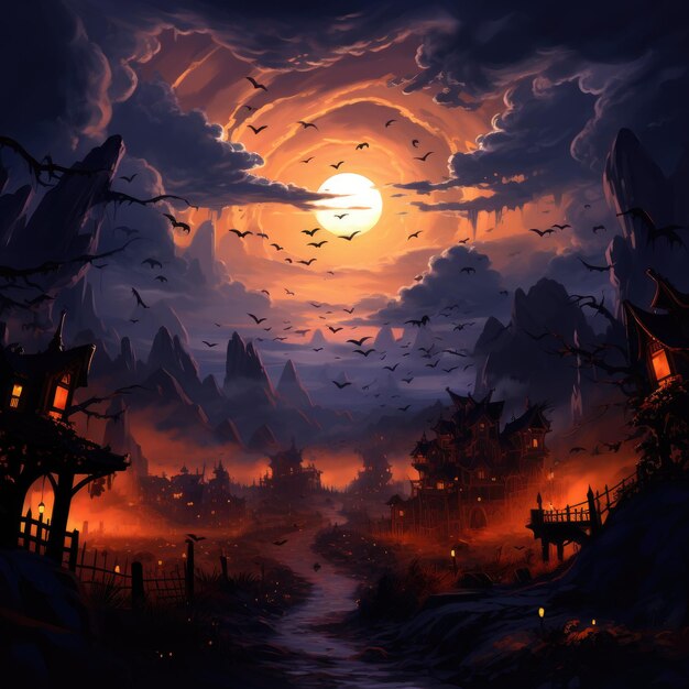 Colorful Sky Halloween Background Illustration