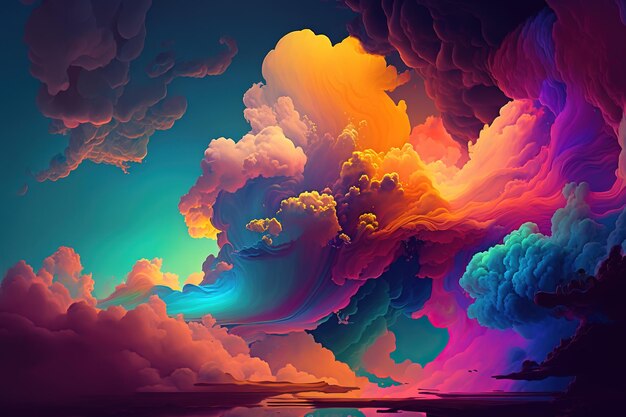 A colorful sky with clouds and a lake