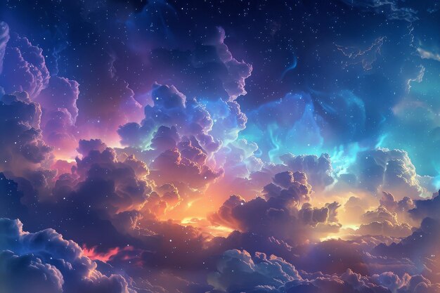 Photo a colorful sky with clouds and stars