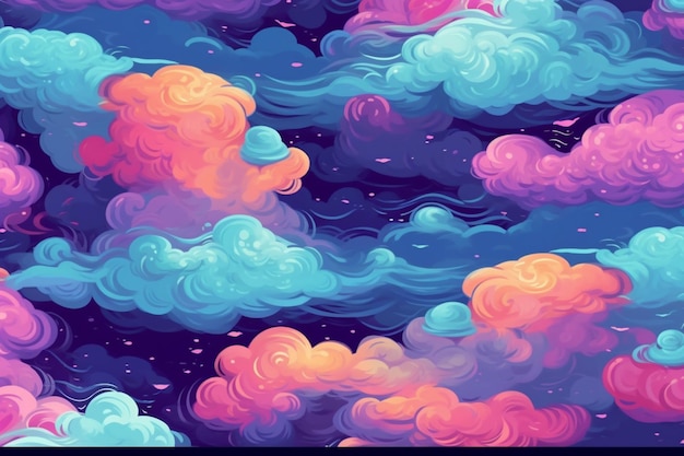 A colorful sky with clouds and stars.