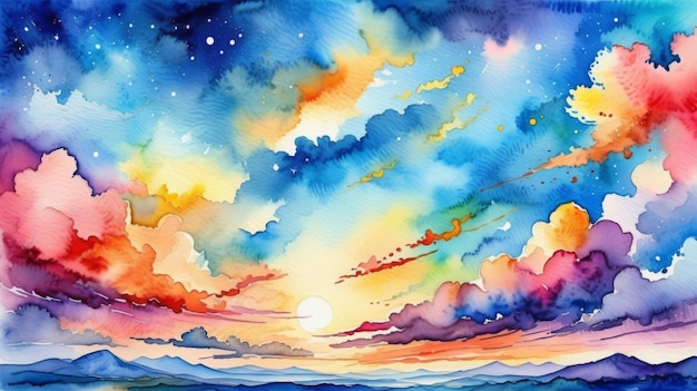 Colorful Sky With Clouds Watercolor