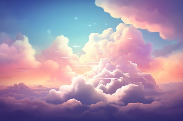 Photo a colorful sky with clouds and the words cloud on it