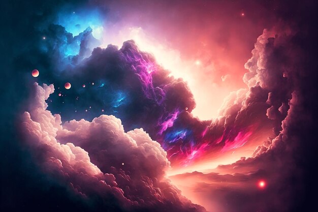 A colorful sky with a dark background and a purple and blue cloud