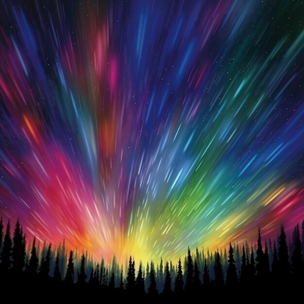 Photo a colorful sky with stars and trees in the foreground generative ai