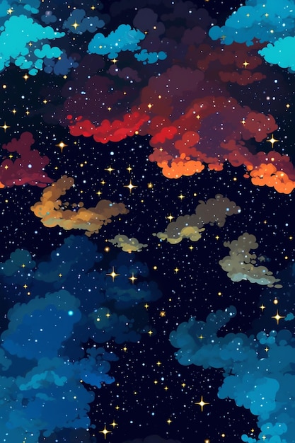 A colorful sky with stars and the words " the sky "