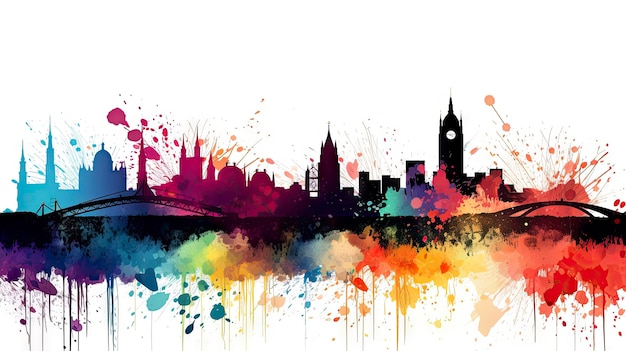 A colorful skyline with the word westminster on it