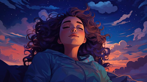 colorful sleep illustration in the style of detailed atmospheric portraits