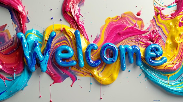 Photo colorful slime welcome concept creative horizontal art poster