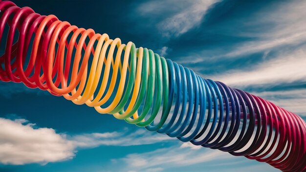 Photo colorful slinky on blue