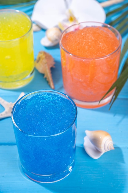 Colorful slushie drink multicolored frozen juice cocktail