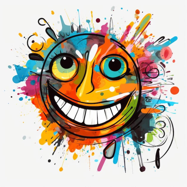 Colorful Smiley Face With Sketchy Caricature Style And Bold Graphic Illustrations