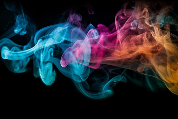 A colorful smoke against a black background