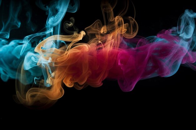 A colorful smoke against a black background