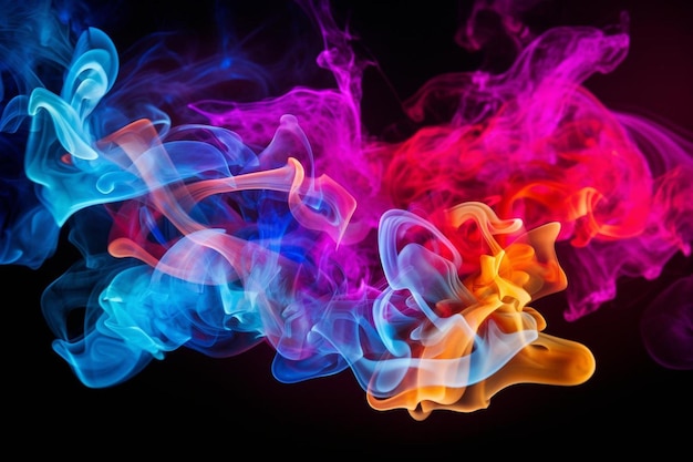 Photo colorful smoke on a black background closeup