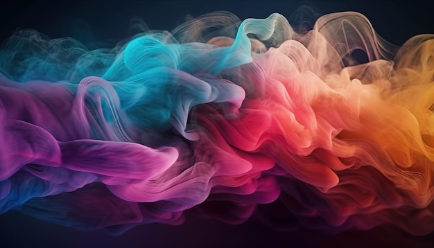 A colorful smoke cloud is in a dark background