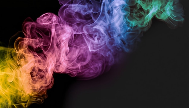 a colorful smoke cloud is shown in this image it looks like it is floating in the air very dark