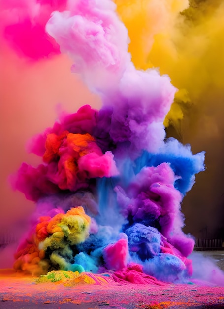 A colorful smoke cloud with a pink and yellow smoke cloud in the background