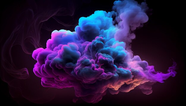 A colorful smoke cloud with a purple and pink smoke in the background