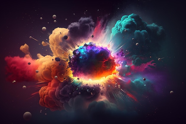 A colorful smoke explosion with a black background