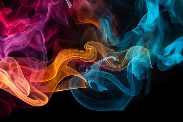 Colorful smoke flowing on a dark background dynamic color smoke on a dark background Generative AI