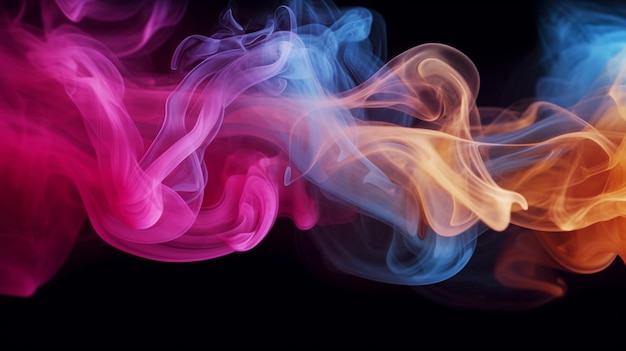 Colorful smoke flowing on a dark background dynamic color smoke on a dark background Generative AI