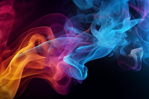 Colorful smoke flowing on a dark background dynamic color smoke on a dark background Generative AI